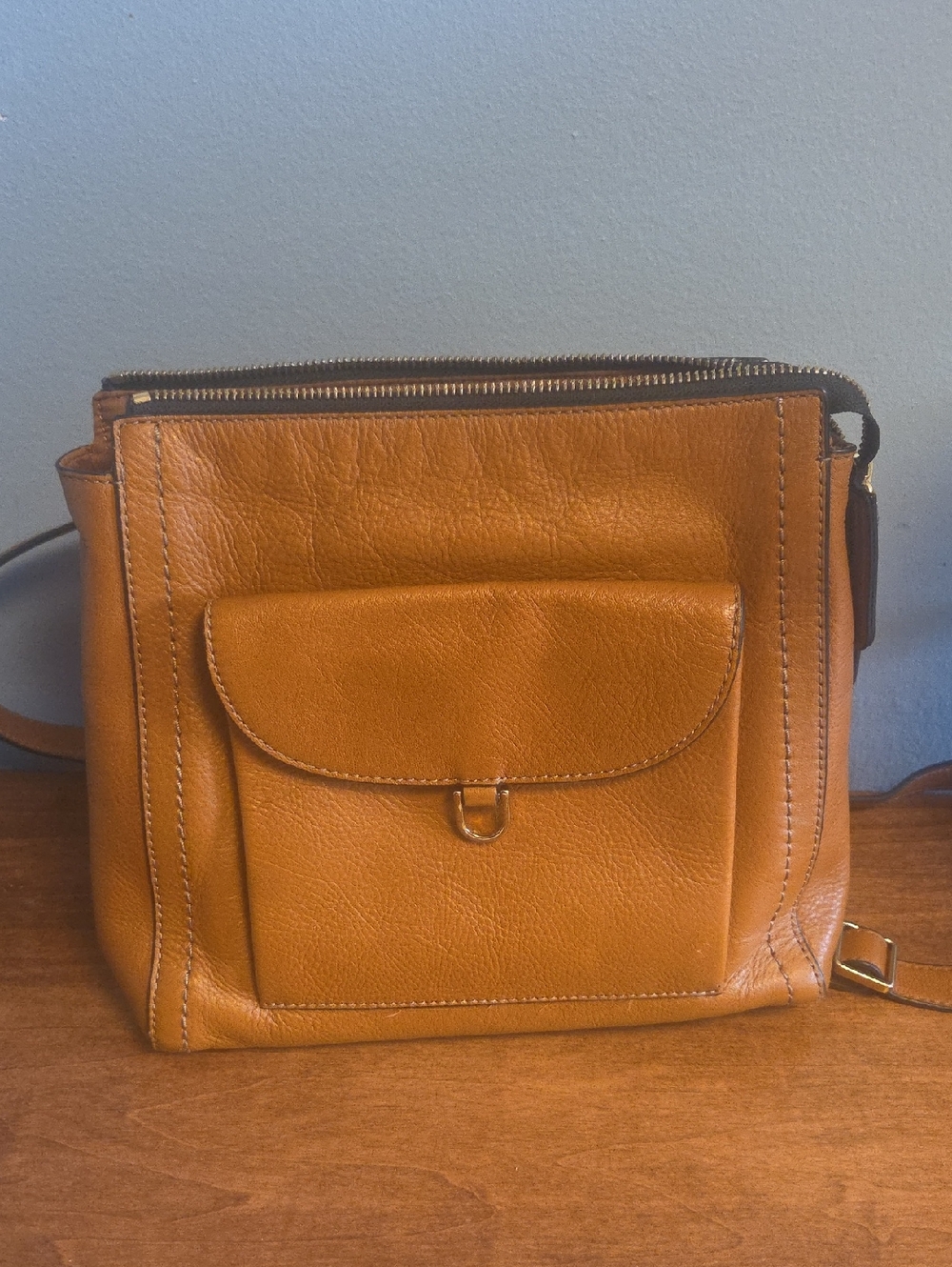 Fossil Saddle Brown Leather Messenger Backpack